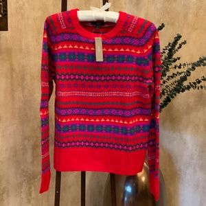 J. Crew Red w/ Multicolored Wool Sweater - Size M.
